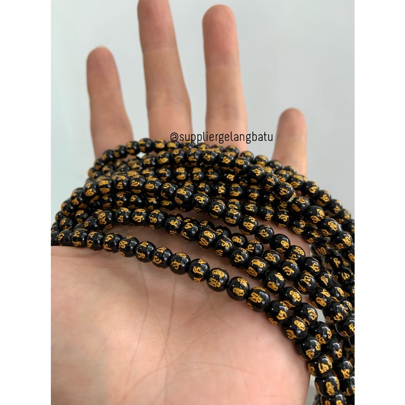 renceng batu tibet hitam lucky bead black gold 6mm kalung gelang suply