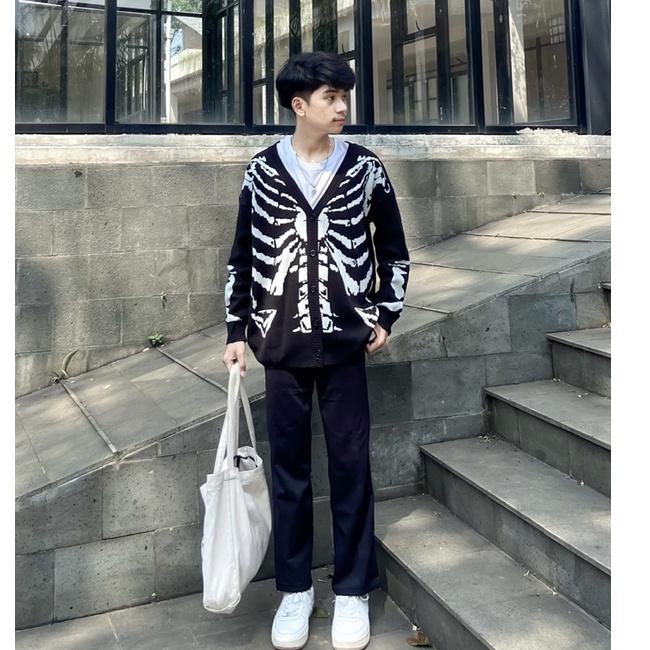 SERBA MURAH Stiego-Skeleton Black Cardigan Sweater Streetwear Vintage Style ♕ 862