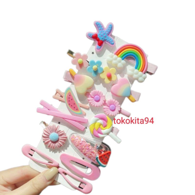 Jepitan Rambut Anak Korea Fashion 1Set isi 14Pcs - Jepitan Rambut Anak Lolipop Cute 10 Pcs - Jepit Rambut Anak Rainbow 3Pcs - Little Pony - Lolipop 1Set