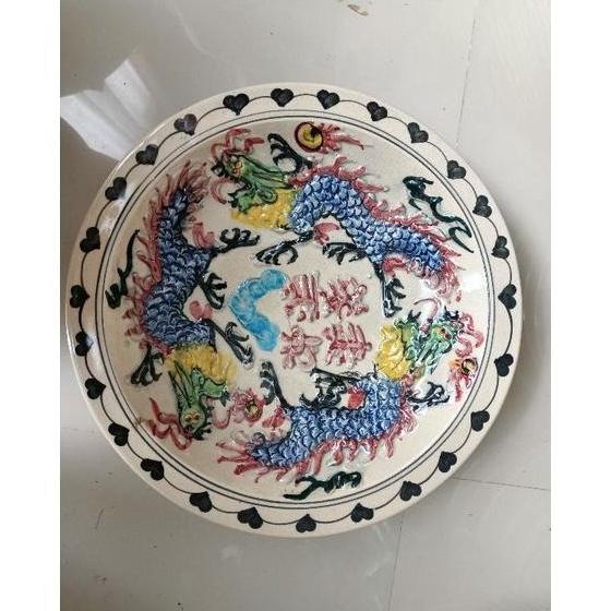 Terlaris 2 Buah Piring Keramik Hias Lukis Naga Timbul Fellixaa