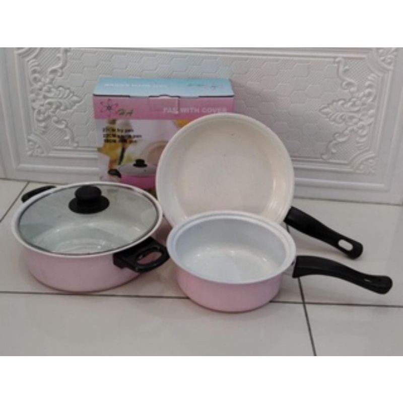 Panci Wajan Set 3pcs Cookware Warna Set Anti Lengket