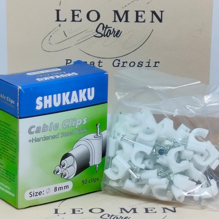 Klem Kabel 8 mm~Klem Kabel SHUKAKU 8 mm~Klem 8 mm~Paku Beton~Putih~SHUKAKU