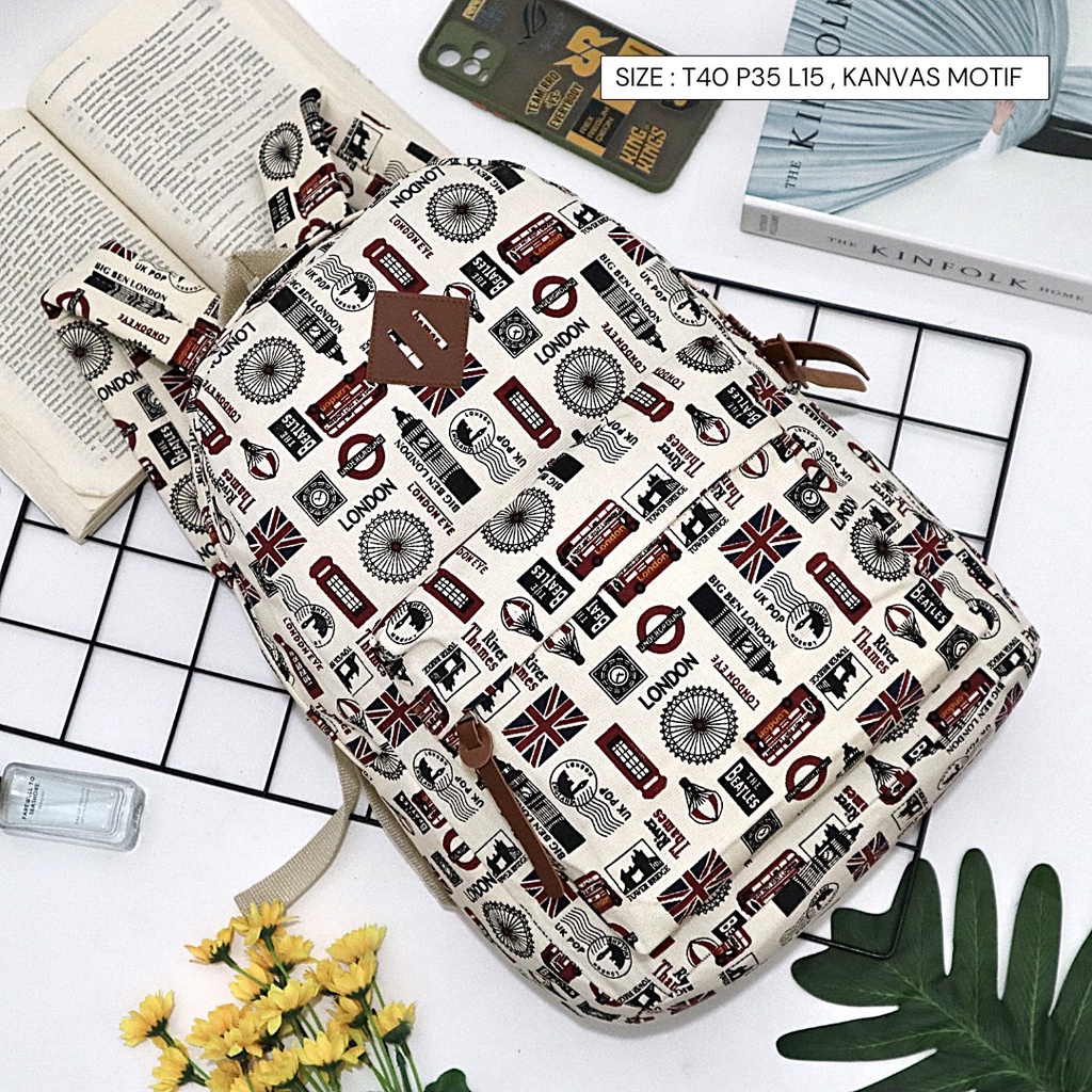 Promo Gratis Ongkir Tas Ransel Pria / Wanita Bahan Kanvas Motif Gaya Korea produk lokal indonesia-Motif 121