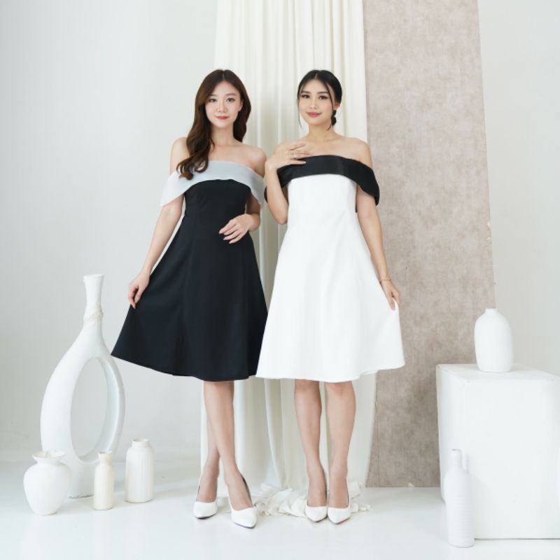 Jisoo Mini Dress Sabrina Wanita Pesta Party Kondangan Scuba Organza