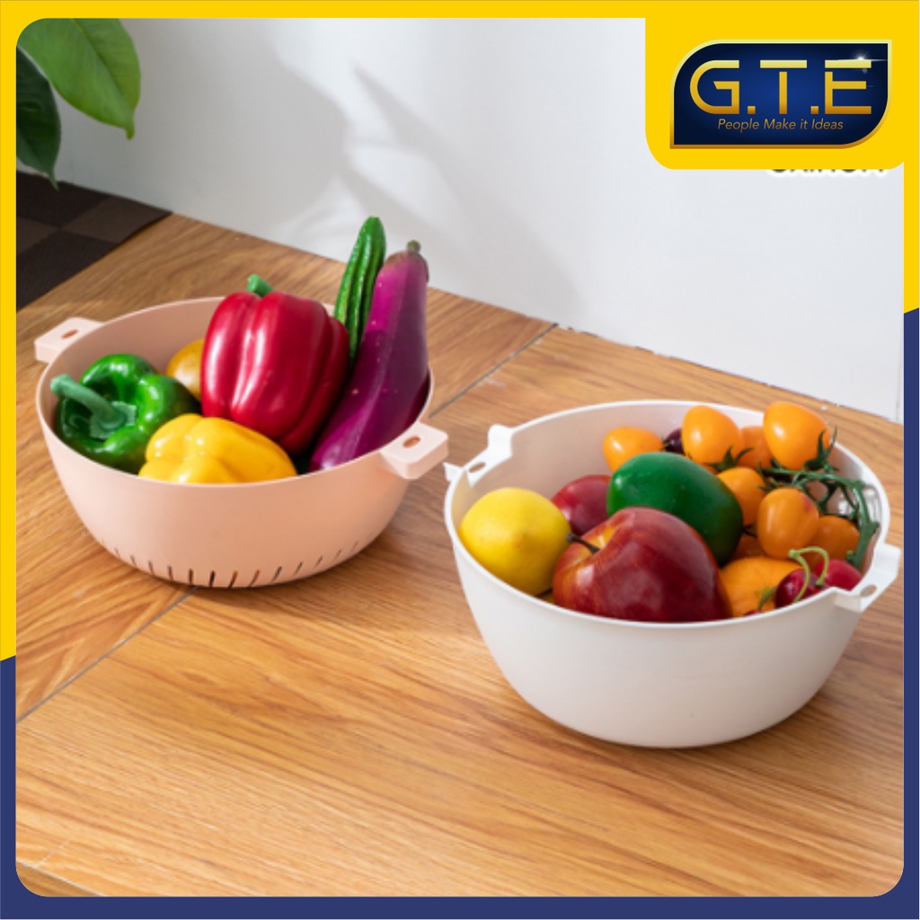GTE | MANGKOK BASKOM SARINGAN GANDA CUCI BUAH SAYUR DRAIN BASKET | BASKOM DAN TIRISAN BUAH DAN SAYUR | BASKOM TIRIS SERBAGUNA