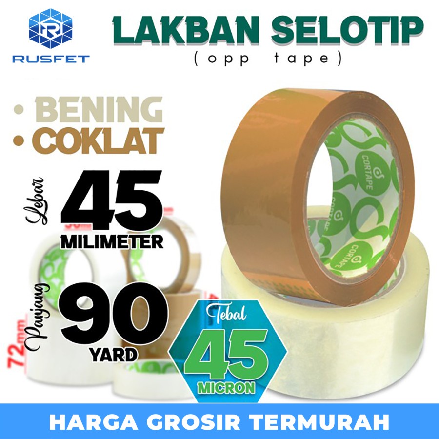 

Lakban 45mm x 90yard Cortape Plakban isolasi OPP Tape TERMURAH Satuan
