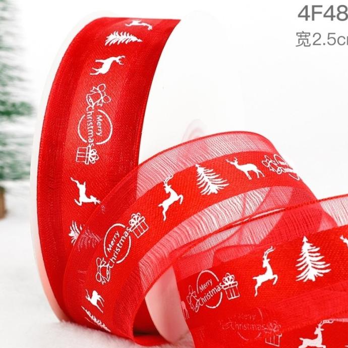 

Pita Satin Natal bahan premium/ Pita hamper natal /Pita Natal