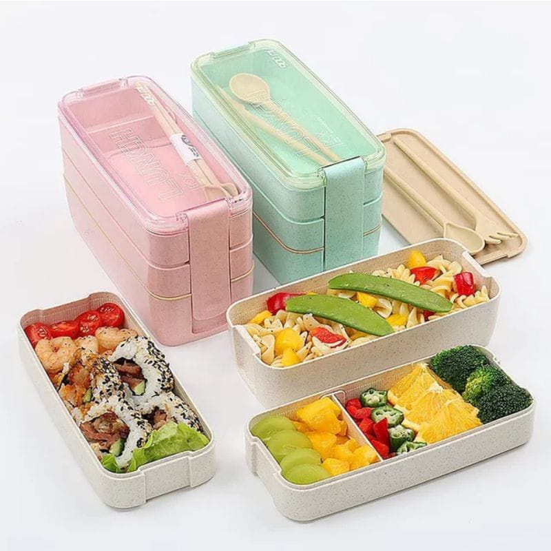 Lunchbox Susun 3 Susun / Kotak Bekal Makan Anak Lunch box Bahan Serat Gandum 900 ml