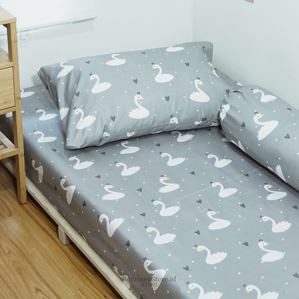 Sprei aesthetic motif Swan Grey sudah termasuk sarban dan sargul