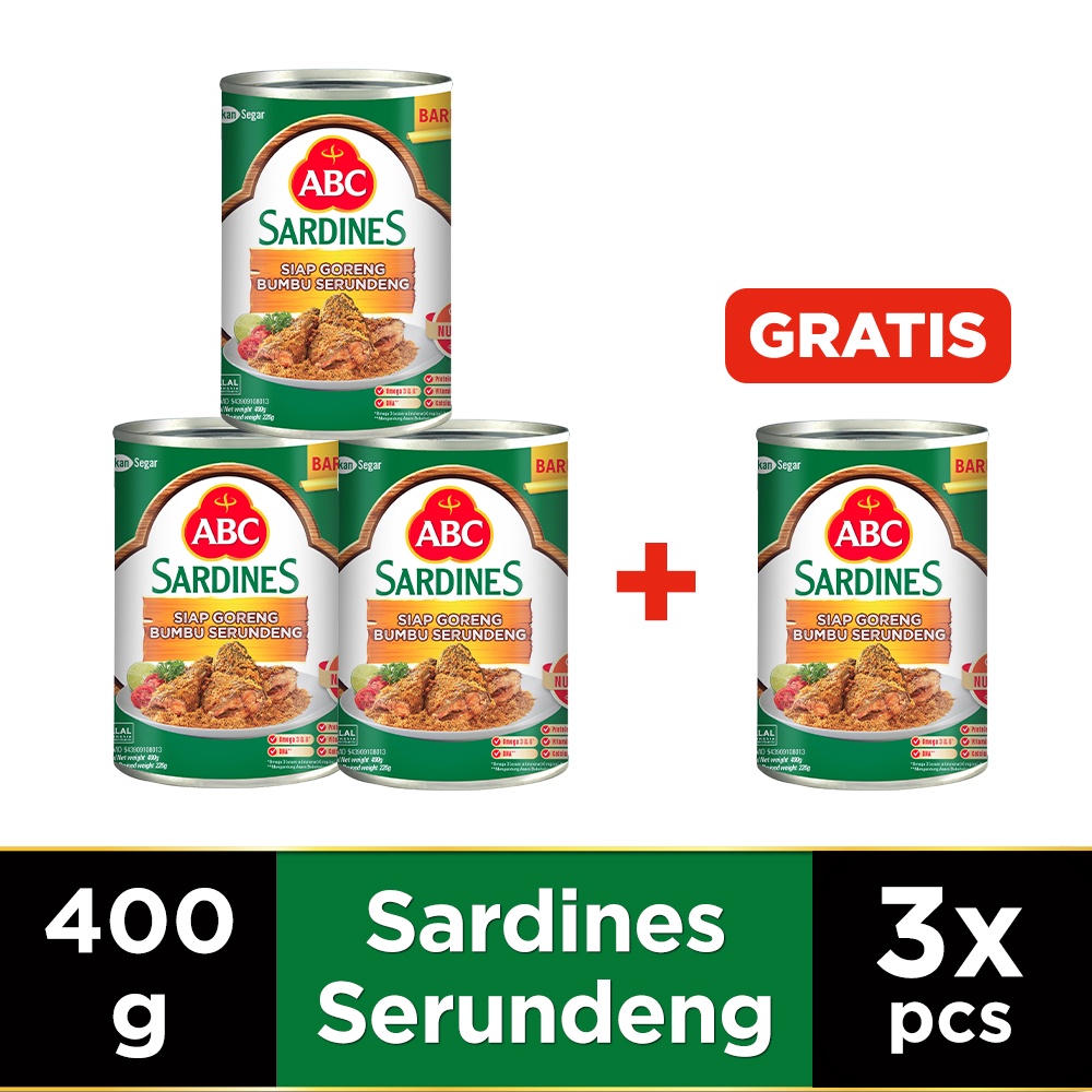 

ABC Sarden Siap Goreng Bumbu Serundeng 400 g - Buy 3 Get 1 Free