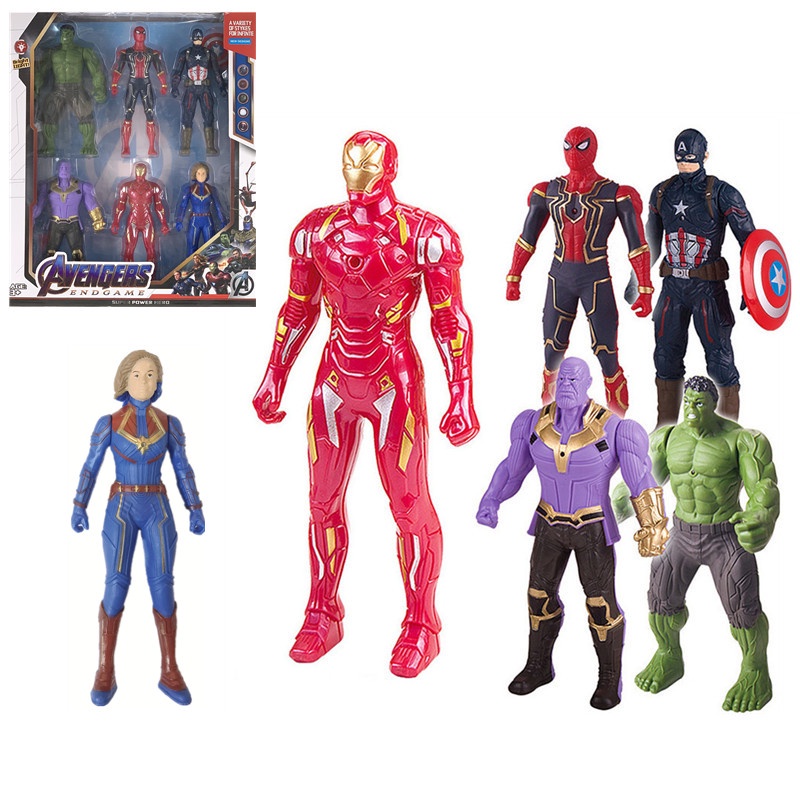 6pcs / set Mainan Action Figure Model Anime Marvel Hulk Iron Man Spiderman Bahan ABS Dengan Lampu LED Untuk Anak