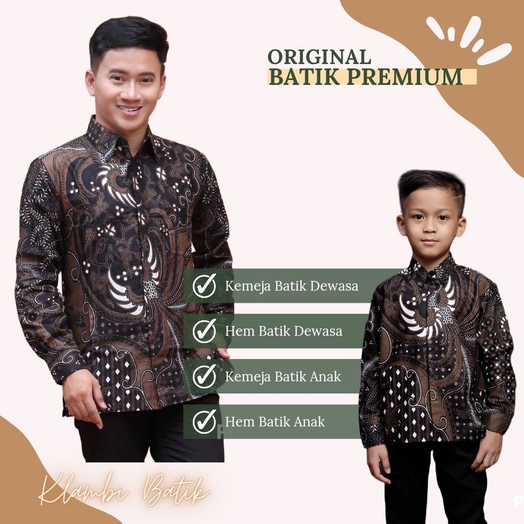 Kemeja Batik Pria Lengan Panjang Dan Pendek Couple Batik Ayah Anak Cowok Usia 3-13 Tahun