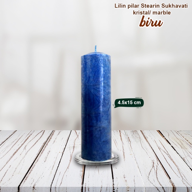 Lilin Biru Stearin Palm Candle Marble Kristal Sukhavati Serbaguna - 15 cm