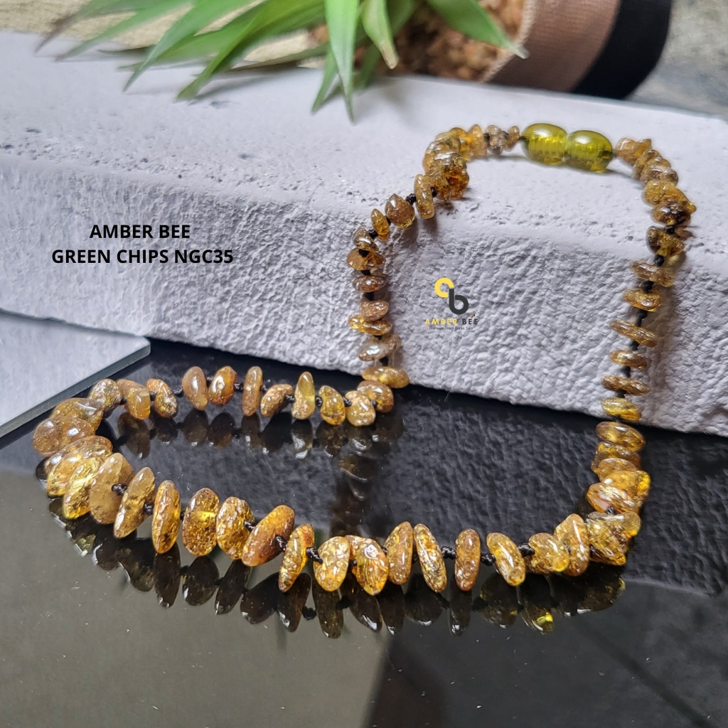 Kalung Amber Bayi dan Anak Premium Chips Green Glossy By Amber Bee NGC35