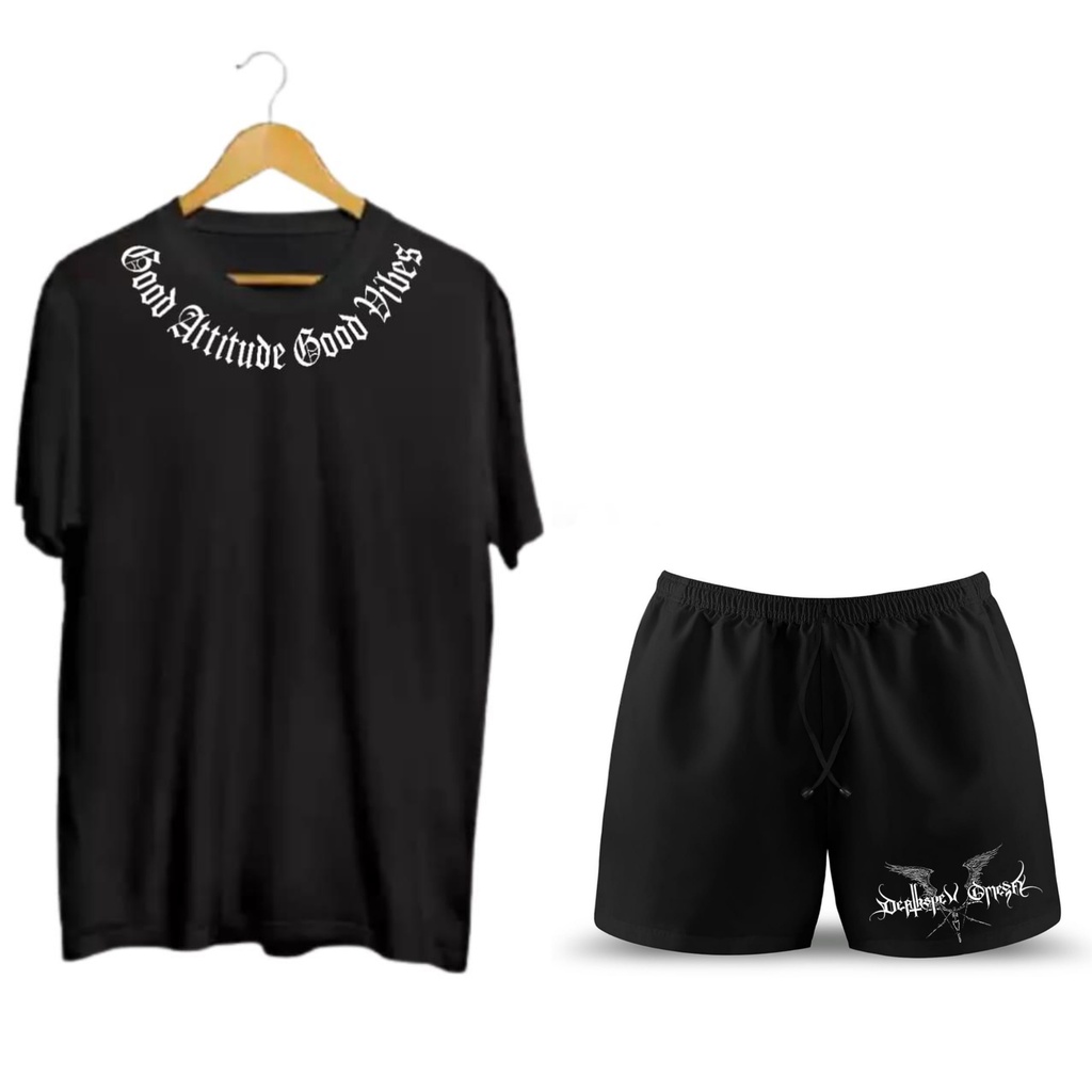 SETELAN DISTRO KAOS DAN BOXER TERBARU BAHAN TEBAL ORYGINALKAOS GOOD ATTITUD GOOD VIBES-GA HITAM UG01