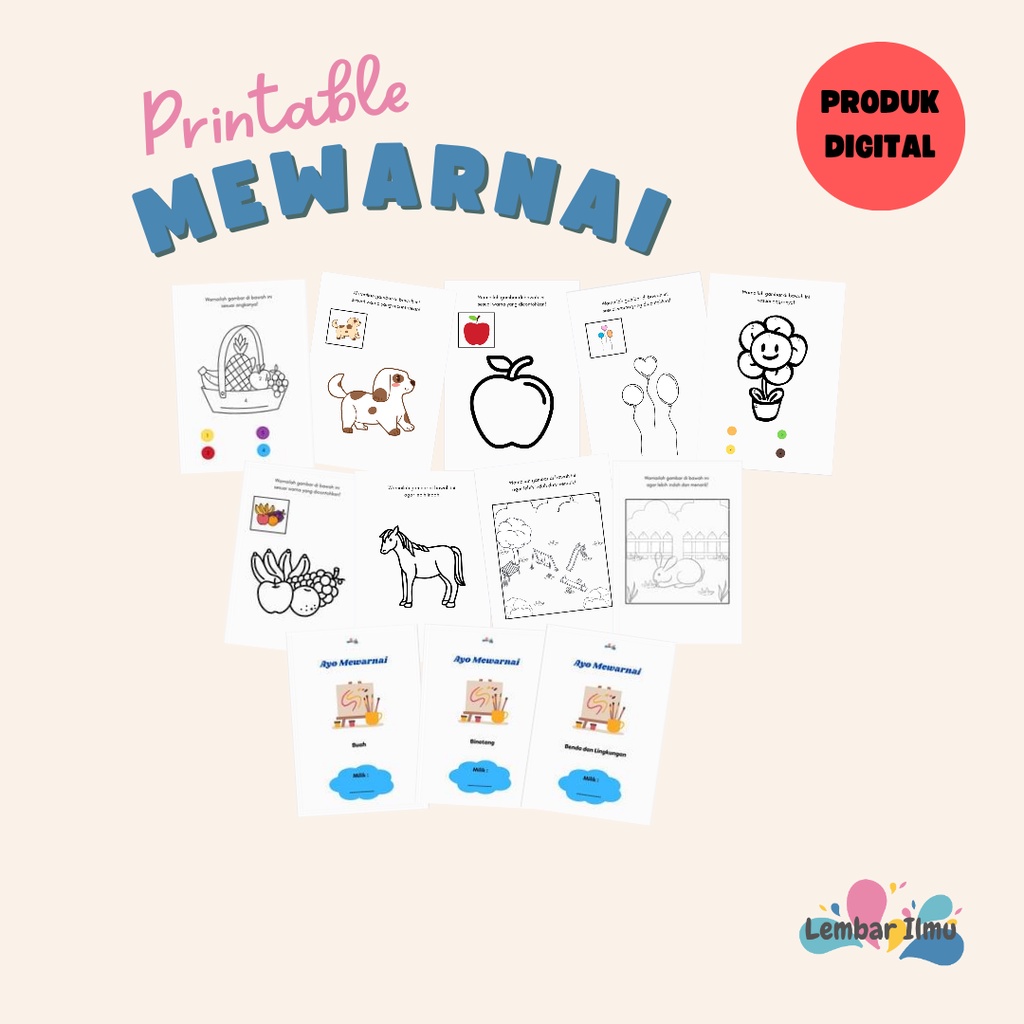 Worksheet Lembar Aktivitas Anak Mewarnai Untuk Preschool/PAUD/TK (DIGITAL FILE/PDF)