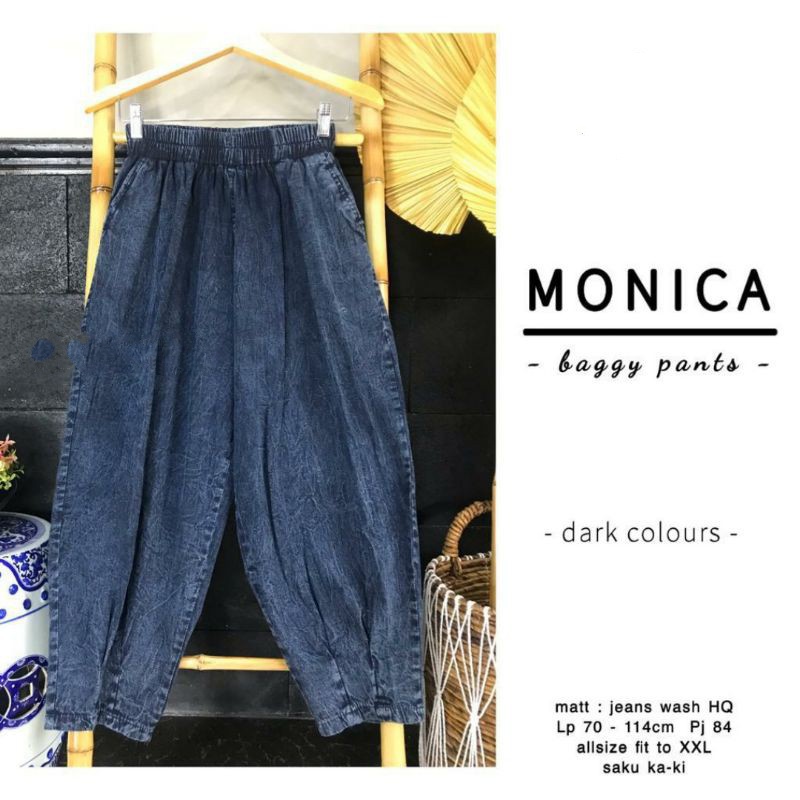 MONICA BAGGY PANTS - Celana BOYFRIEND JEANS JUMBO Bahan Jeans Wash