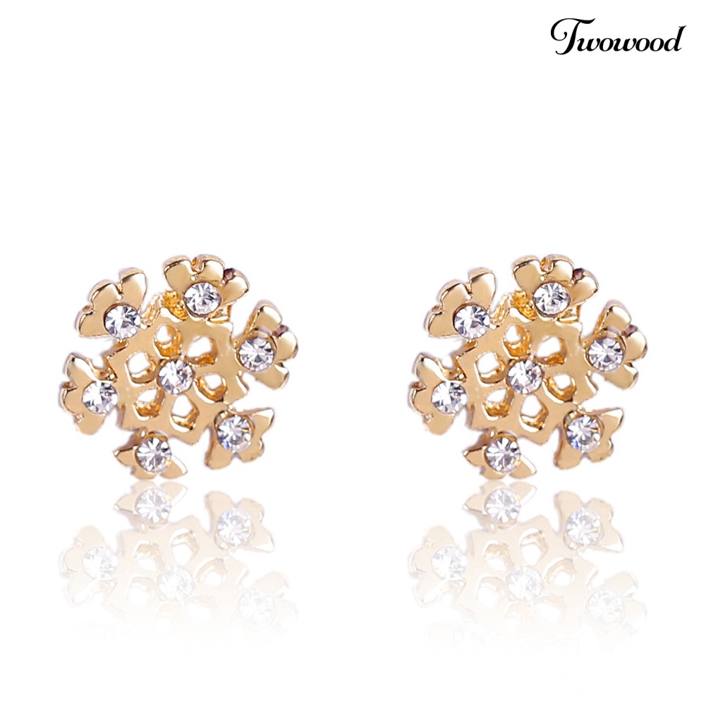 Anting Stud Desain Snowflake Santa Claus Aksen Berlian Imitasi Untuk Wanita