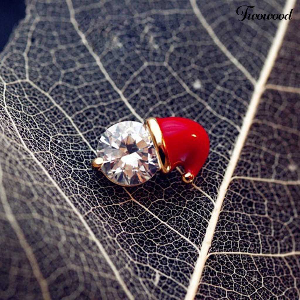 Anting Stud Desain Topi Natal Aksen Berlian Imitasi Bahan Alloy Untuk Wanita