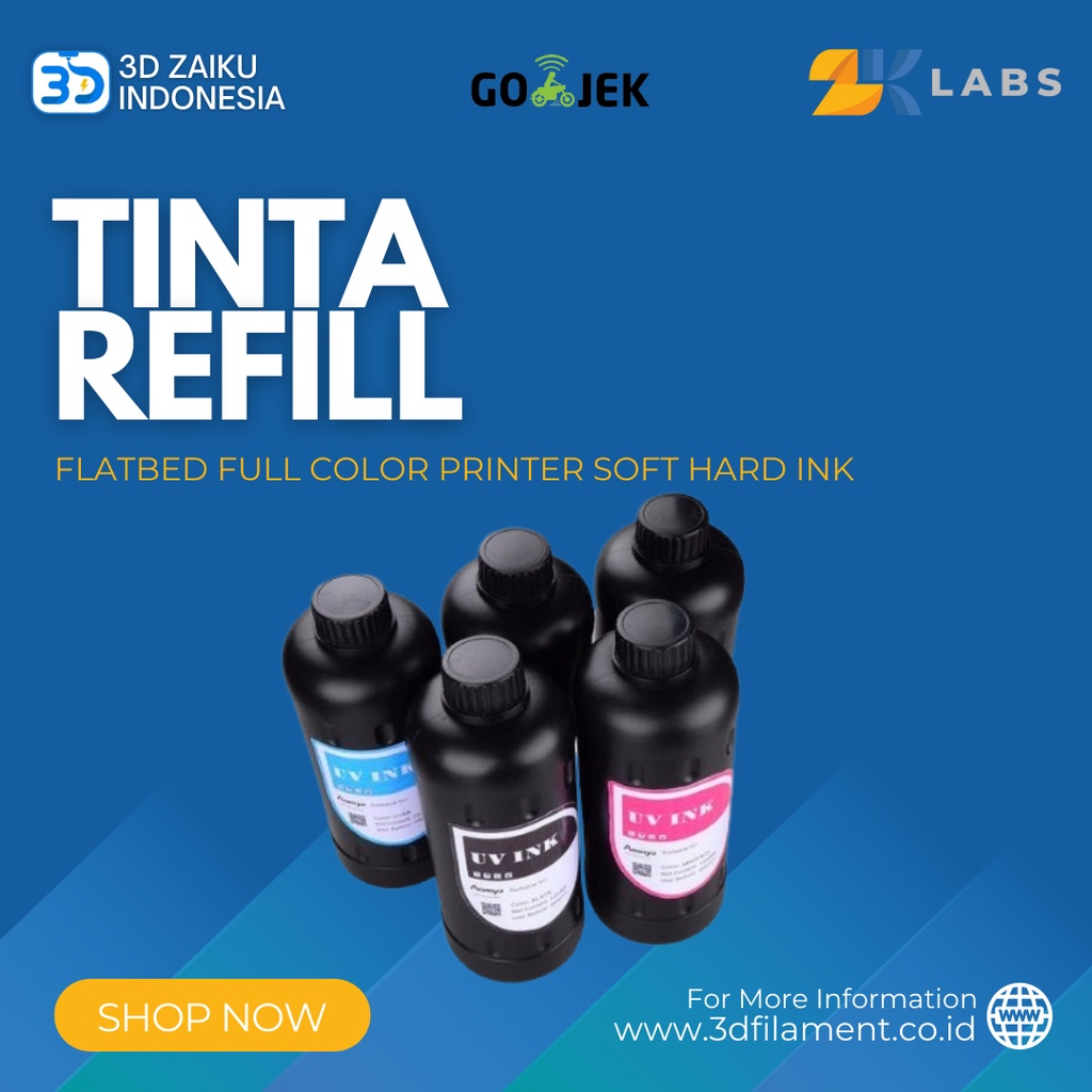 ZKLabs Tinta Refill UV LED Flatbed Full Color Printer Soft Hard Ink