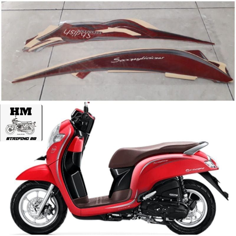 STIKER STRIPING LIS BODY HONDA SCOOPY 2017 MERAH DOFF