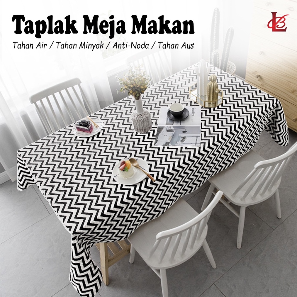 Taplak Meja Makan PEVA Premium Tebal Anti Air Minyak Size 137x100cm Motif ZigZag Persegi Panjang High Quality Perlengkapan Dekorasi Rumah Tangga Import - D15-3B - Lucky Star