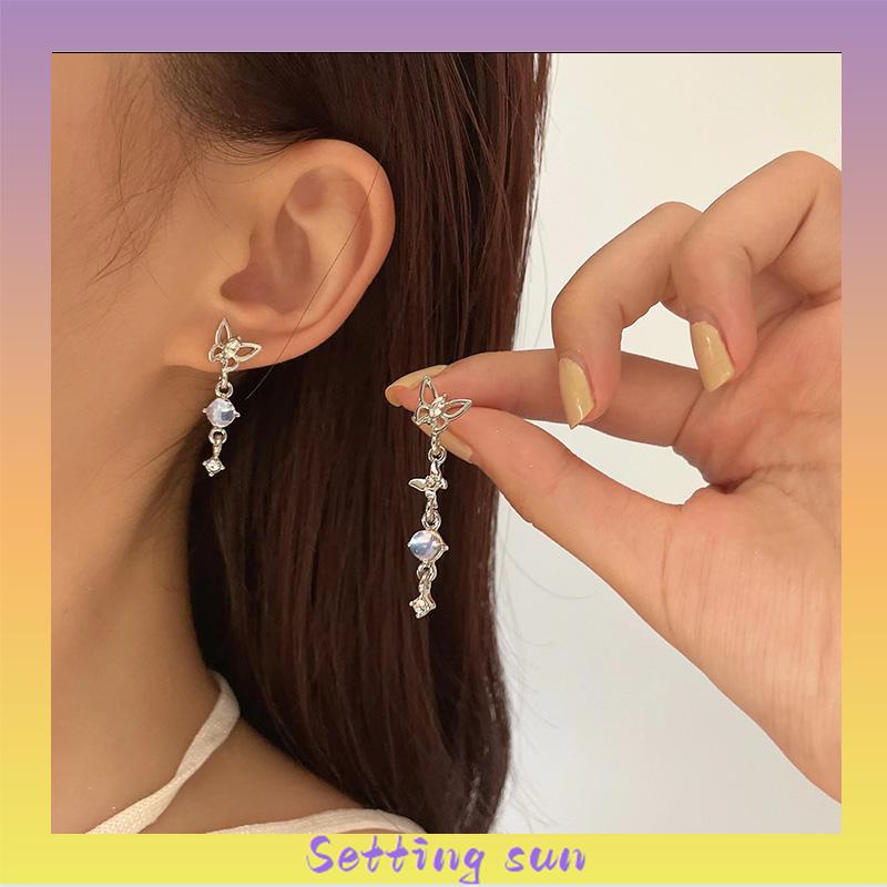 S925 Anting Rumbai Kupu-kupu Asimetris Perak Desain Mewah Anting Premium Sense TN