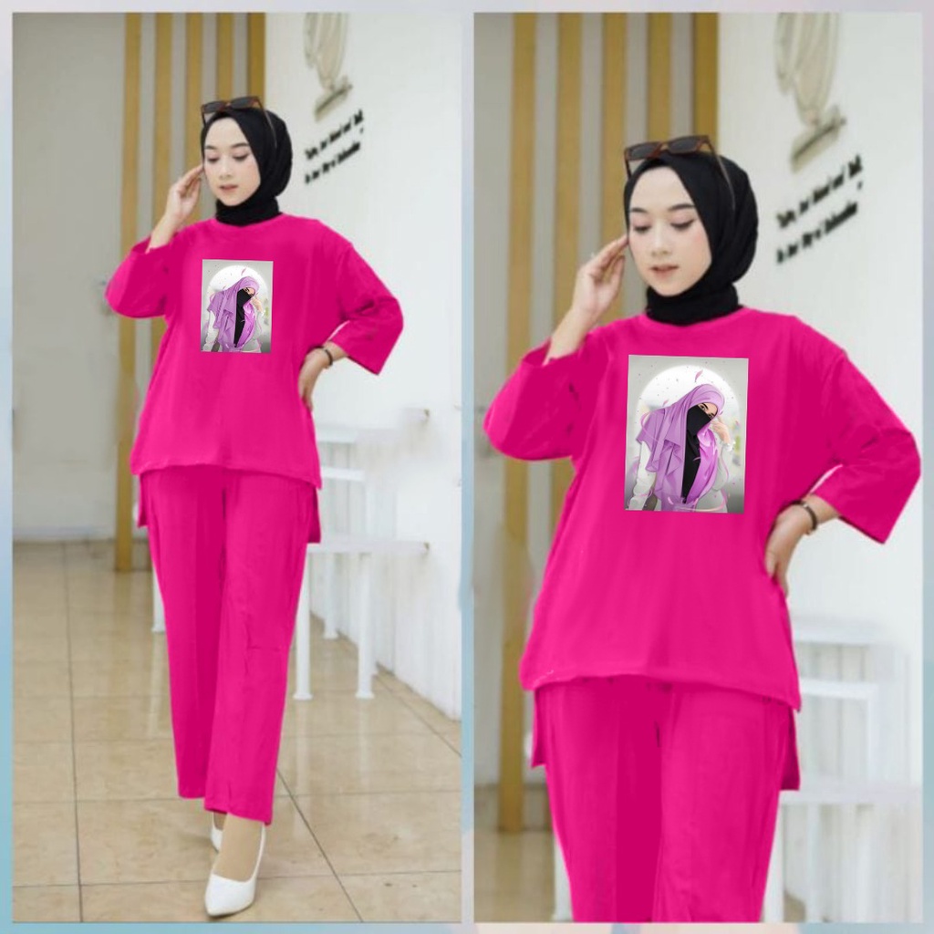 Setelan Tunik Muslim Hijab Ungu / Blouse Wanita