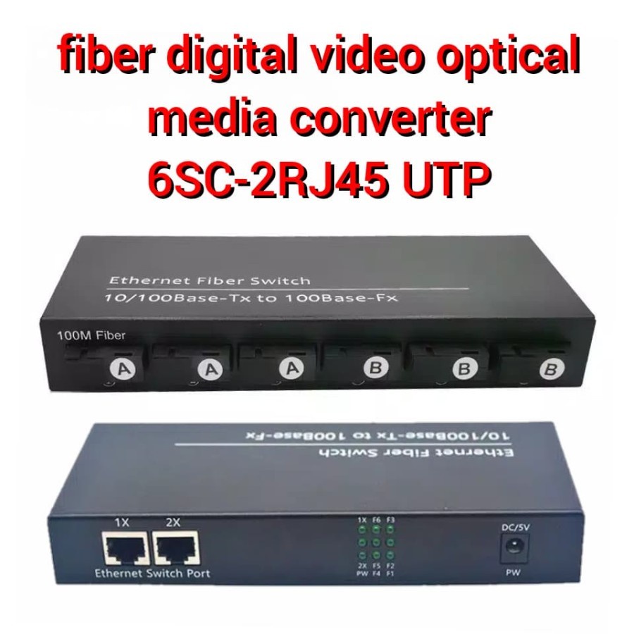 Ethernet Fiber Optical Media Converter Digital Video 6SC-2RJ45 UTP LAN