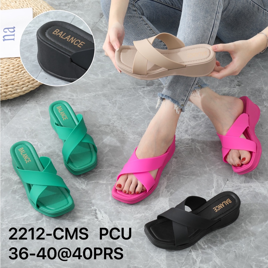 Sandal Wanita Wedges Motif Cross Silang Bahan Karet PVC Balance 2212