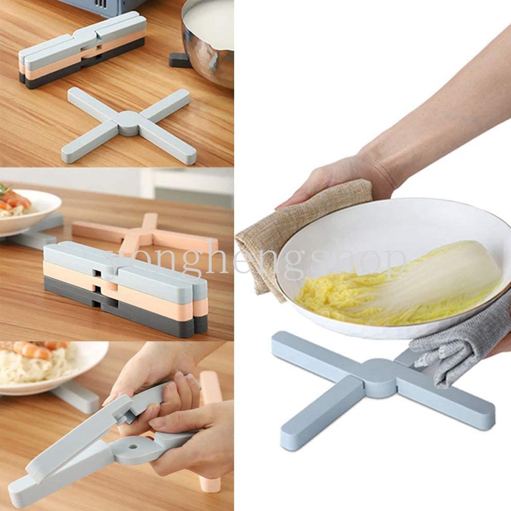 Tatakan Piring / Mangkok / Gelas Bahan Silikon Tahan Panas Anti Slip Dapat Dilipat Untuk Dapur