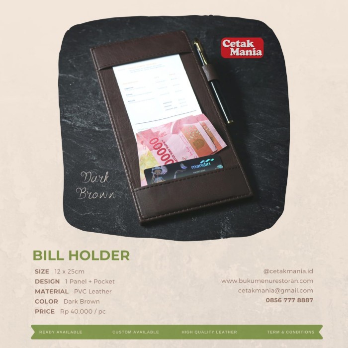 

Name Tag Bill Holder Kulit Cokelat Tua - Cetak Mania - Bill Tagihan Restoran