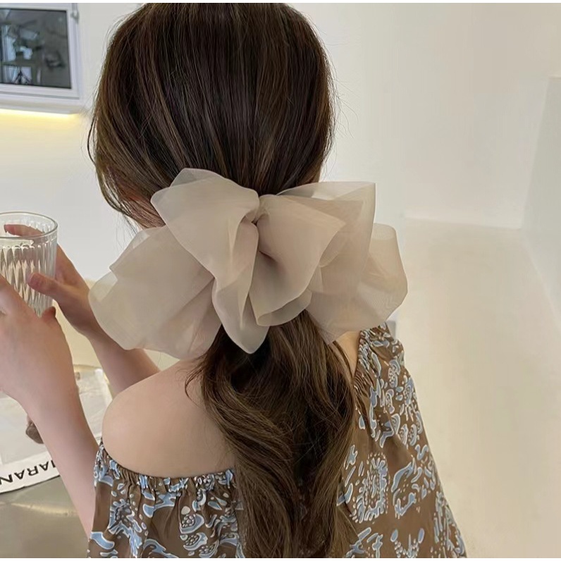 JEPIT RAMBUT PITA BESAR BOW KNOT KAIN MESH FAIRY SUMMER BIG BUTTERFLY RIBBON HAIRPIN ELEGAN SATIN FRENCH RETRO SILK BIG FAIRY FEMINIM RIBBON HAIRCLIP BESAR BLACK COLOR WARNA HITAM HAIR SNAP AKSESORIS ACCESSORIES PIN KOREA PRINCESS STYLE