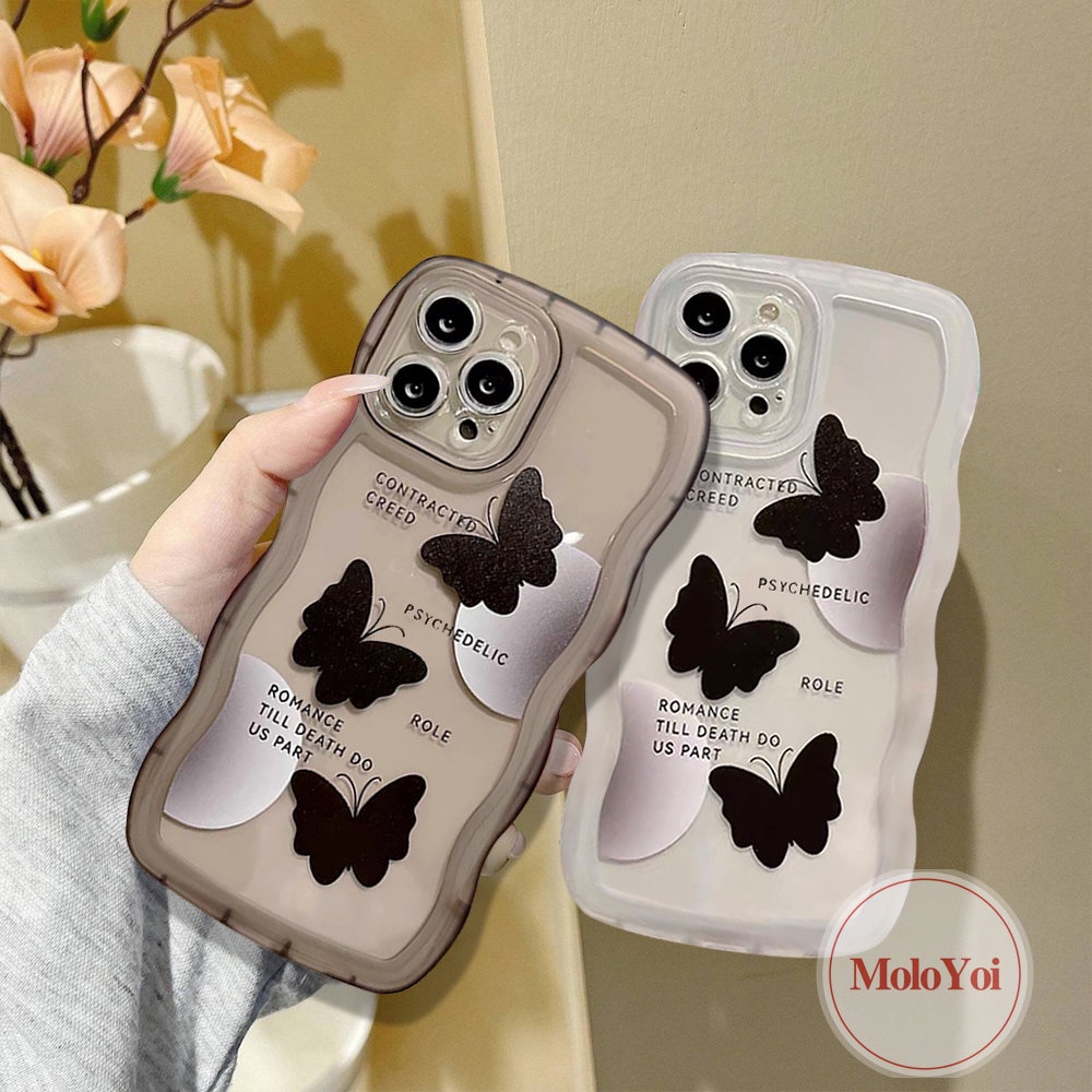 Soft Case Tpu Motif Kupu-Kupu Hitam Untuk iPhone 11 12 14 13 Pro Max XR 14 Plus 7 6 6s 8 Plus X XS Max SE 2020 7Plus 8Plus