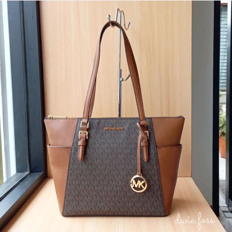 SALE Tas MK Charlotte Large Tote Signature Brown Luggage Original
