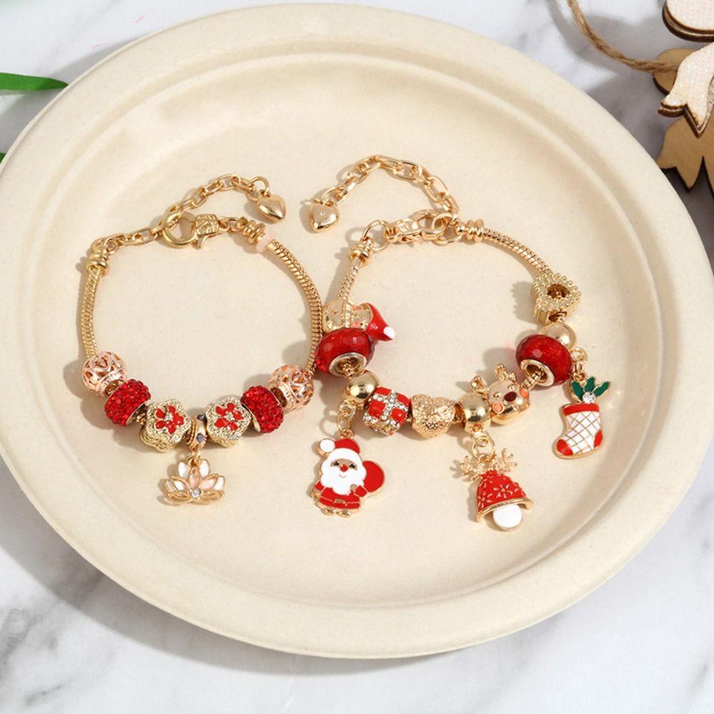 [Elegan] Gelang Natal Minoritas Unik Gaya Korea Tangan Cincin Mewah Merek Gadis Hadiah Santa Claus Elk Charms Beaded Jewelry