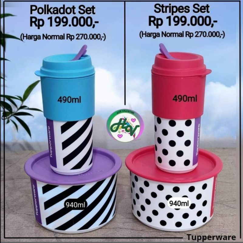 Polkadot set tupperware / stripe set tupperware