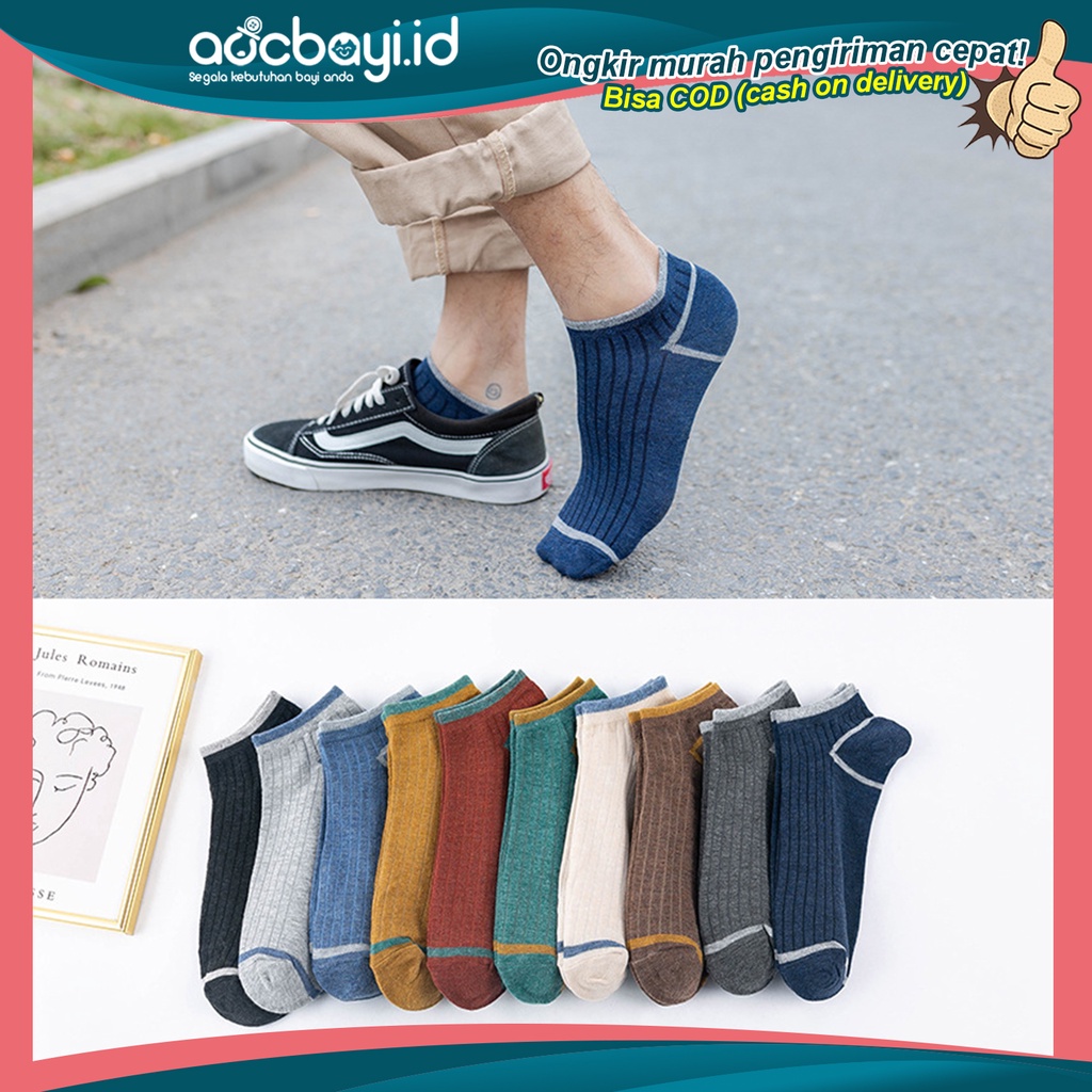 ☀ACCBAYI☀ KK01 Kaos Kaki Wanita Pria Motif Garis Kaos Kaki Pendek Fashion Korea