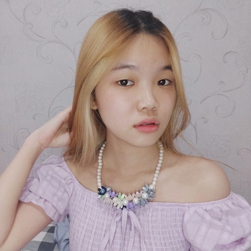 Griselda Flowery Crystal Pearl Necklace Kalung Mutiara Kristal Panjang Kalung Hijab Korea Bunga Kelopak