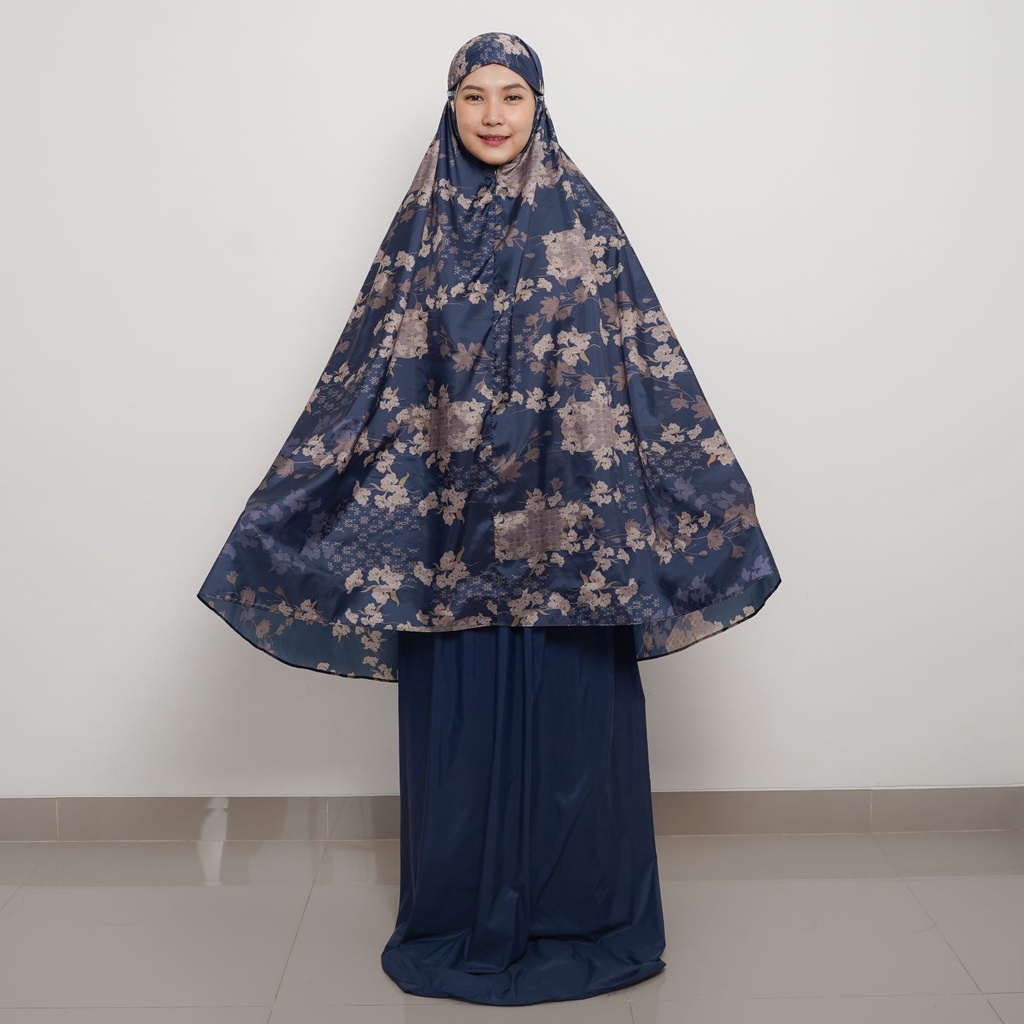 ALIF MUKENA MINI MOTIF PARASUT PREMIUM KOREA TRAVEL - ZINNIA IN BLUE PANSY ( MKN-205 )