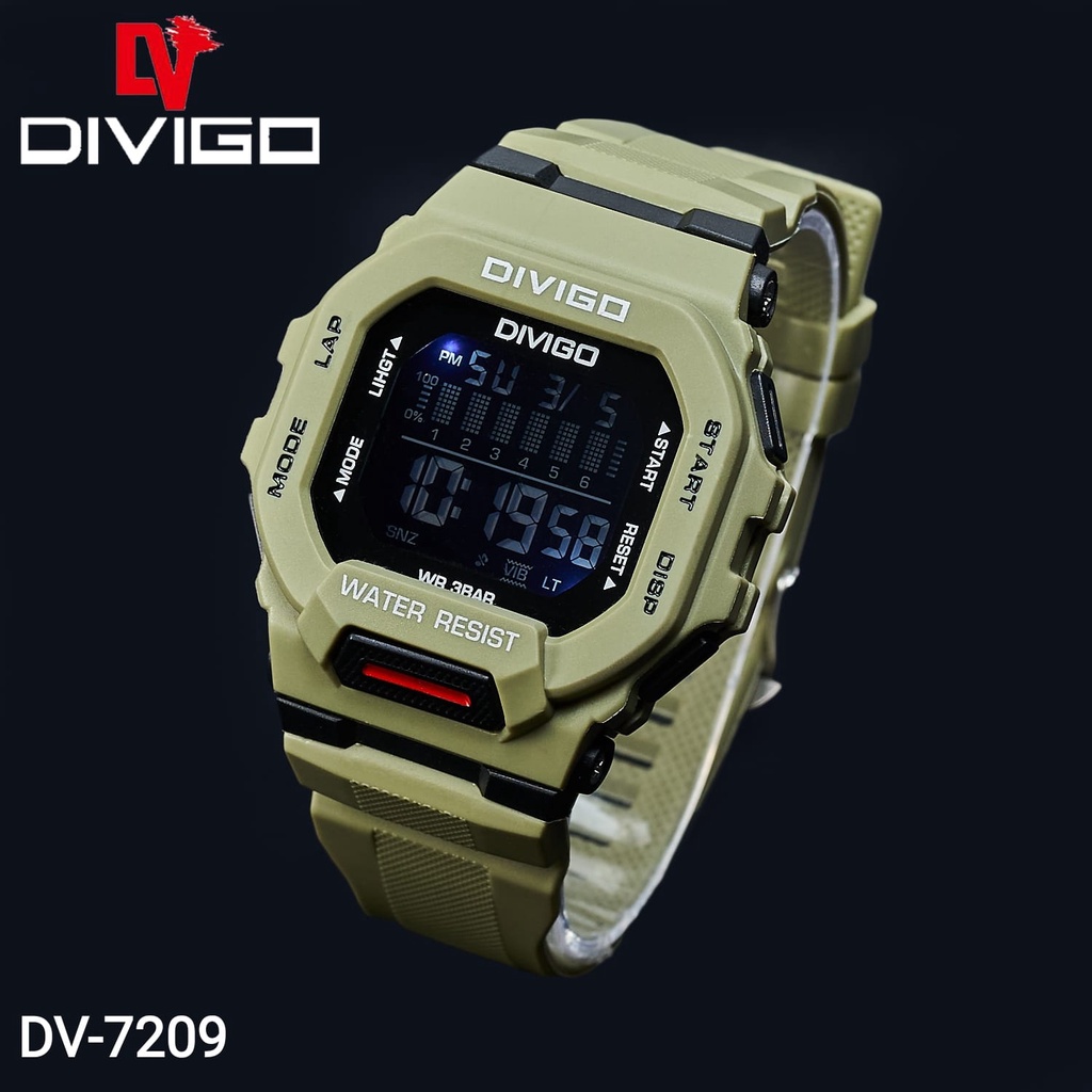 Jam Tangan Digital Pria DV-7209 Water Resistant 3ATM-Khaki