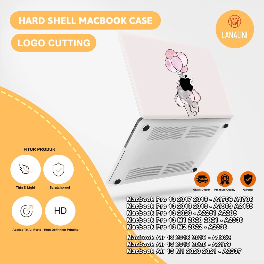 Case Casing Protective Aksesoris Pelindung Hardcase Laptop Macbook Air Pro 13 M1 M2 2017 2018 2019 2020 2021 A1932 A2179 A2337 A1706 A1708 A1989 A2159 A2251 A2289 A2338 Gambar Motif Kartun Cartoon Animal Gajah Elephant Warna Soft Pink Murah Lucu