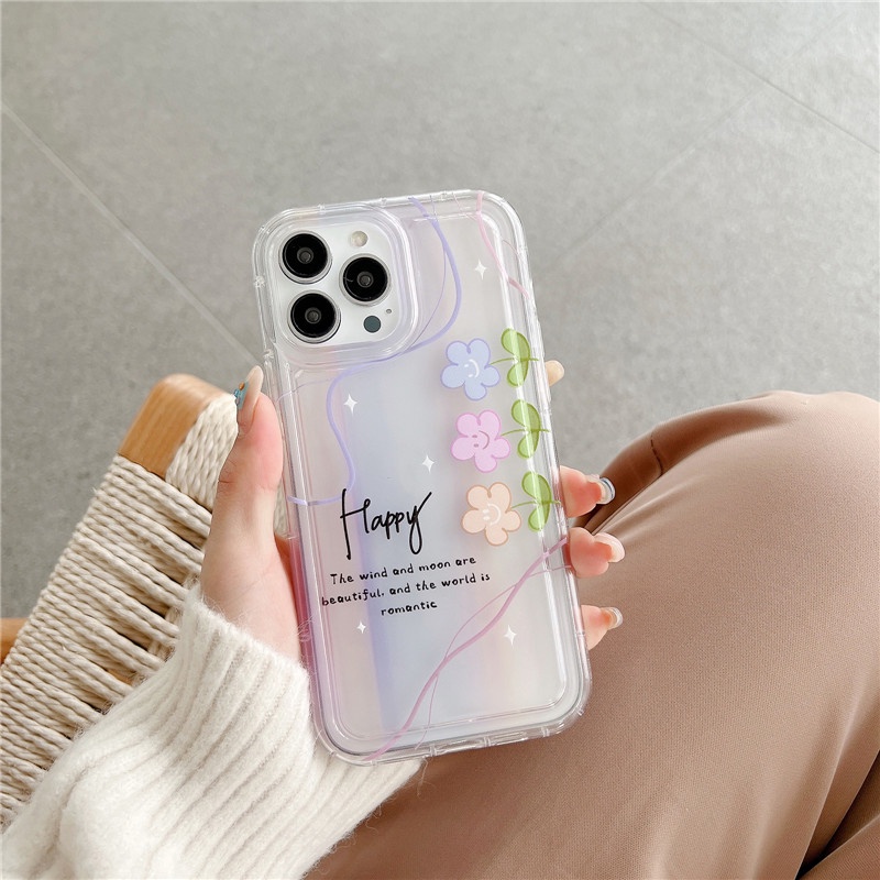 Soft Case Bumper TPU Shockproof Motif Bunga Senyum Untuk IPhone 14 13 12 11 Pro Max