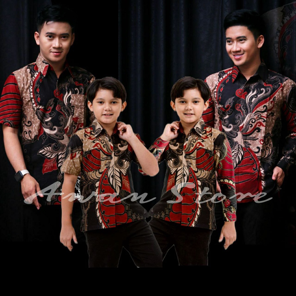 Batik Sangkuriang Merah TERBARU Couple sweet || couple batik ayah dan anak cowok BATIK MERAH Kemeja Batik Dewasa Kemeja Batik Anak Hem Batik Dewasa Hem Batik Anak