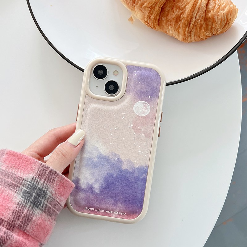 Leather Case HP IPhone 11 12 13 14 Pro Max 14 Plus iPhone XR XS Max Case iPHONE 13 Purple Black Star Sky Girl Women Pretty Ins casing