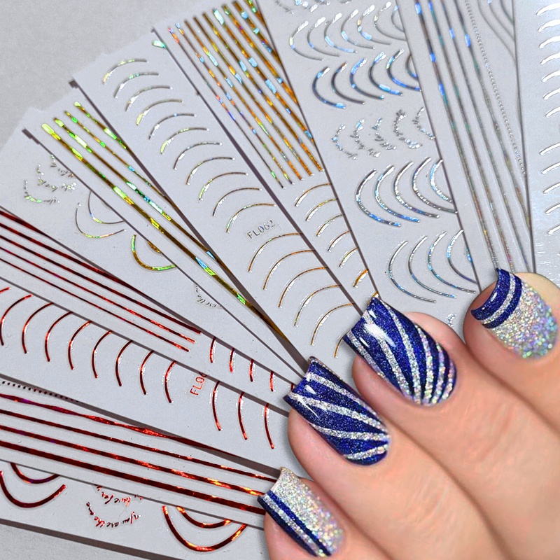 1pc Stiker Kuku 3D Holografik Warna Silver Rose Gold Bahan Metal Untuk Dekorasi Manicure
