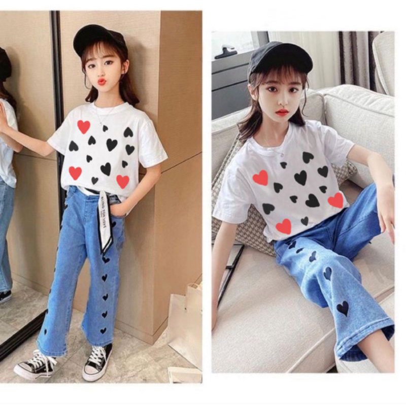 Setelan celana kulot anak perempuan motif love 1 sampai 5 tahun