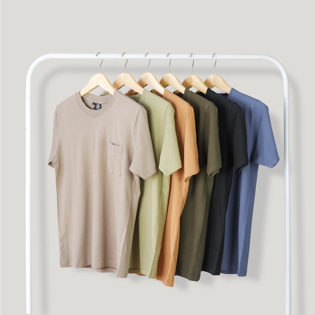 Bajubaja simple pocket almond brown / kaos saku polos coklat almond bahan cotton combed 24s - unisex