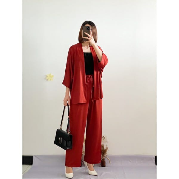 SETELAN CRINKLE AIRFLOW / SETELAN CARDYGAN DAN CELANA KULOT TERBARU /KOREAN STYLE (BANYAK SIZE M. L. XL)