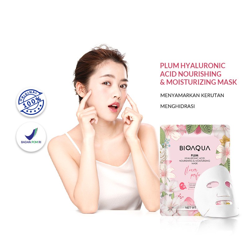 BIOAQUA Bio Aqua Sheet Mask Masker Wajah Flowers Series 28g Hydrating Essence Face Mask Brightening dan Anti Acne - Plum